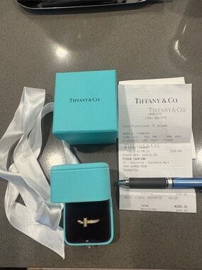 Tiffany & Co. Yellow Gold Cross Ring with Diamond Accents